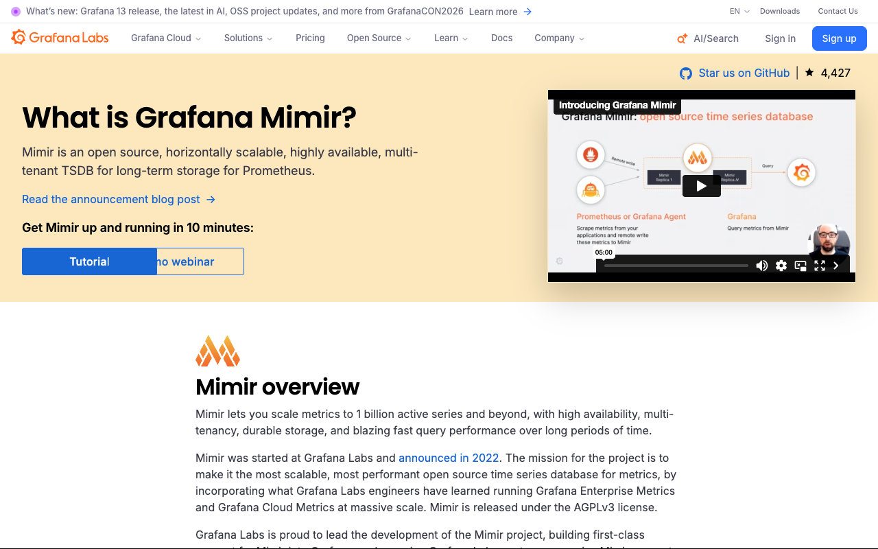 Grafana Mimir observability interface