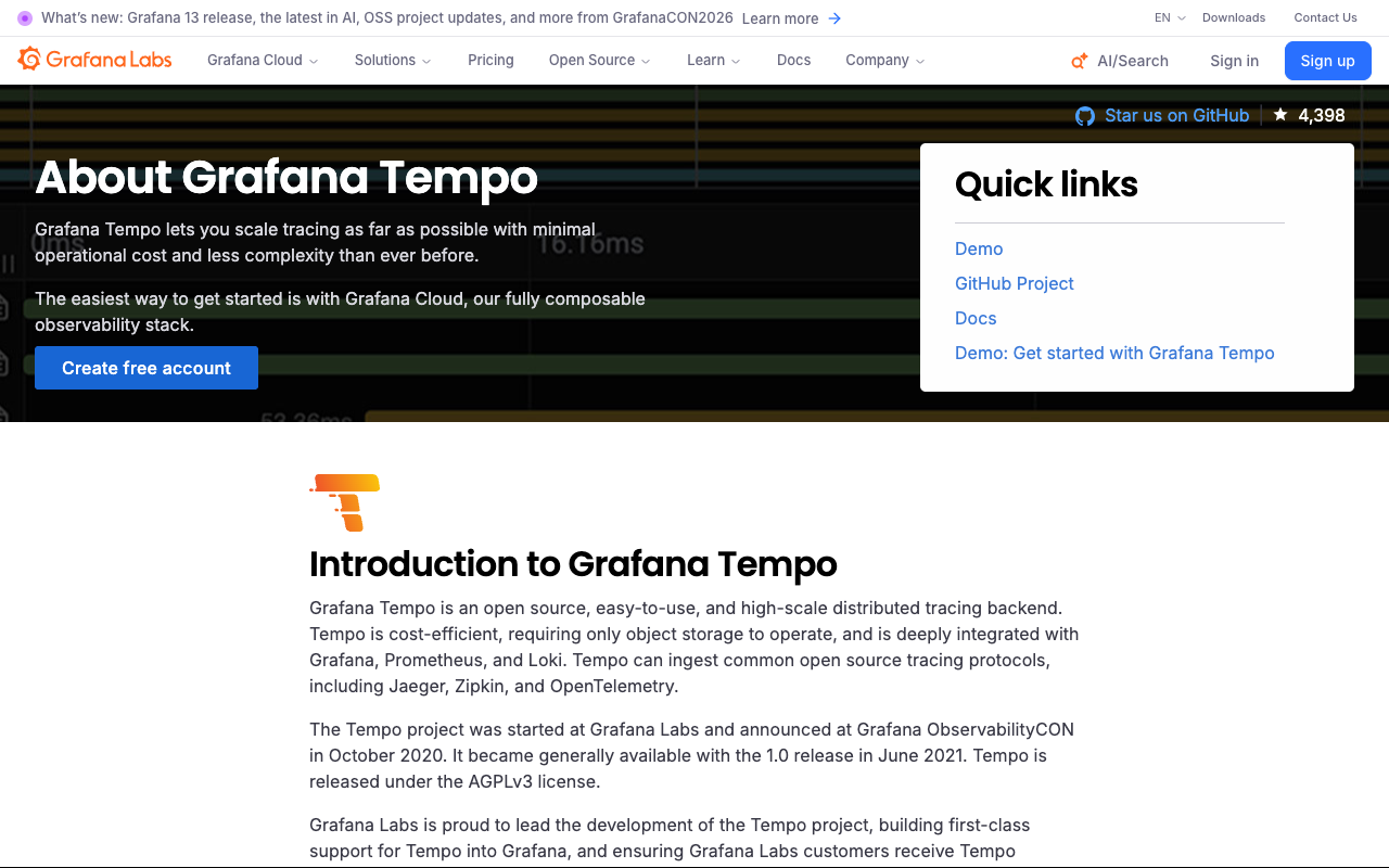 Grafana Tempo observability interface